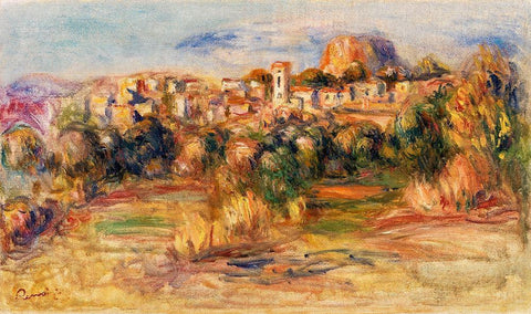 Landscape, La Gaude 1910 White Modern Wood Framed Art Print with Double Matting by Renoir, Pierre-Auguste