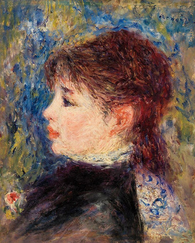 Young Woman with Rose 1877 Black Ornate Wood Framed Art Print with Double Matting by Renoir, Pierre-Auguste