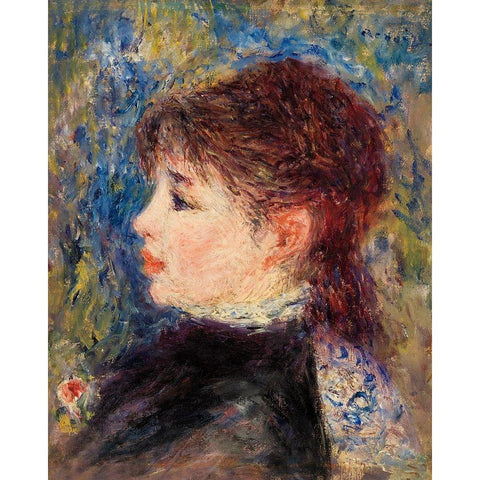 Young Woman with Rose 1877 Black Modern Wood Framed Art Print with Double Matting by Renoir, Pierre-Auguste