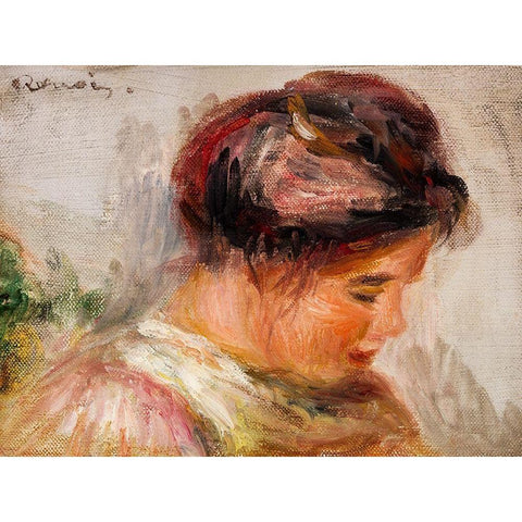Head of Young Girl 1908 White Modern Wood Framed Art Print by Renoir, Pierre-Auguste