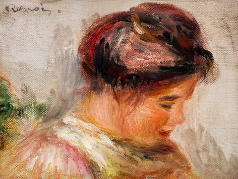 Head of Young Girl 1908 Black Ornate Wood Framed Art Print with Double Matting by Renoir, Pierre-Auguste