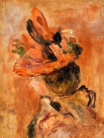 Womans Head with Red Hat 1890 White Modern Wood Framed Art Print with Double Matting by Renoir, Pierre-Auguste