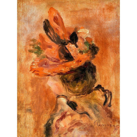 Womans Head with Red Hat 1890 Black Modern Wood Framed Art Print by Renoir, Pierre-Auguste