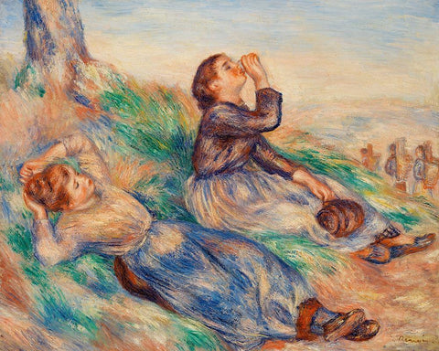 Grape Gatherers 1889 Black Ornate Wood Framed Art Print with Double Matting by Renoir, Pierre-Auguste
