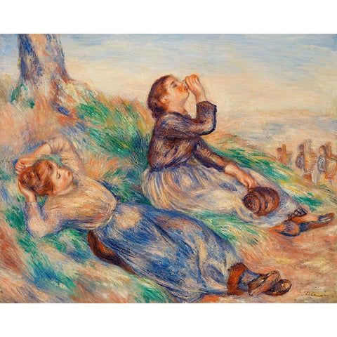 Grape Gatherers 1889 White Modern Wood Framed Art Print by Renoir, Pierre-Auguste