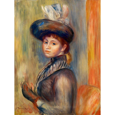 Girl in Gray Blue 1889 Black Modern Wood Framed Art Print with Double Matting by Renoir, Pierre-Auguste