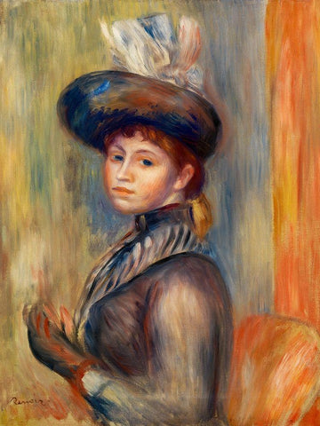 Girl in Gray Blue 1889 White Modern Wood Framed Art Print with Double Matting by Renoir, Pierre-Auguste