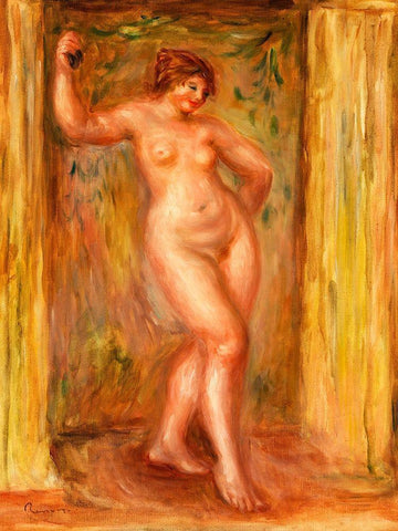 Nude with Castanets 1918 White Modern Wood Framed Art Print with Double Matting by Renoir, Pierre-Auguste