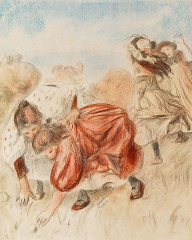 Children Playing Ball 1900 White Modern Wood Framed Art Print with Double Matting by Renoir, Pierre-Auguste