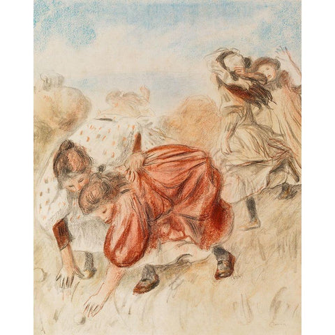 Children Playing Ball 1900 Gold Ornate Wood Framed Art Print with Double Matting by Renoir, Pierre-Auguste