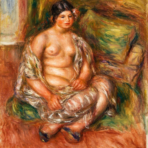 Seated Odalisque 1918 White Modern Wood Framed Art Print with Double Matting by Renoir, Pierre-Auguste