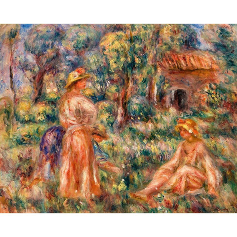 Girls in a Landscape 1918 Black Modern Wood Framed Art Print by Renoir, Pierre-Auguste