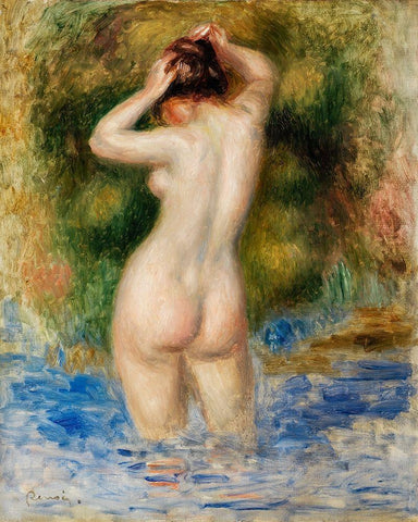 Bather 1890 Black Ornate Wood Framed Art Print with Double Matting by Renoir, Pierre-Auguste