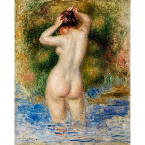 Bather 1890 Gold Ornate Wood Framed Art Print with Double Matting by Renoir, Pierre-Auguste