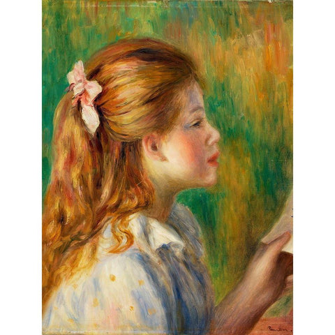 Reading 1892 Gold Ornate Wood Framed Art Print with Double Matting by Renoir, Pierre-Auguste