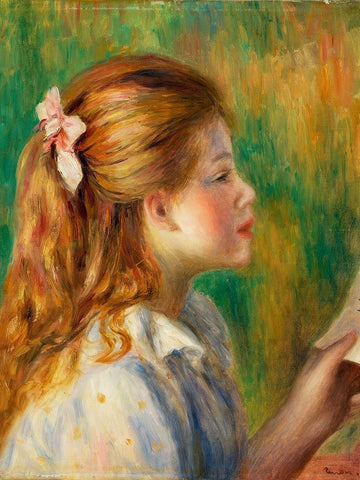 Reading 1892 Black Ornate Wood Framed Art Print with Double Matting by Renoir, Pierre-Auguste