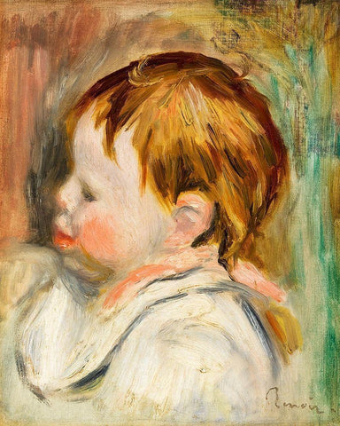 Babys Head 1895 Black Ornate Wood Framed Art Print with Double Matting by Renoir, Pierre-Auguste