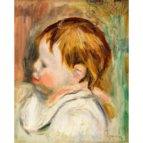 Babys Head 1895 Gold Ornate Wood Framed Art Print with Double Matting by Renoir, Pierre-Auguste