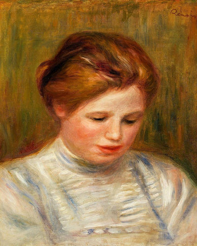 Head 1904 Black Ornate Wood Framed Art Print with Double Matting by Renoir, Pierre-Auguste
