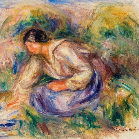 Woman in Blue Skirt 1917 Black Modern Wood Framed Art Print by Renoir, Pierre-Auguste
