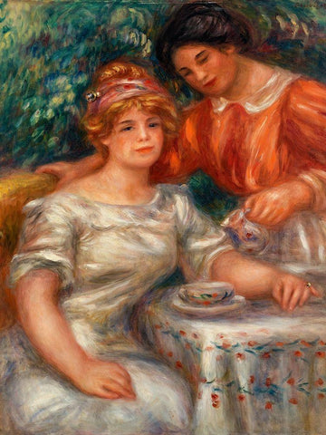 Tea Time 1911 Black Ornate Wood Framed Art Print with Double Matting by Renoir, Pierre-Auguste