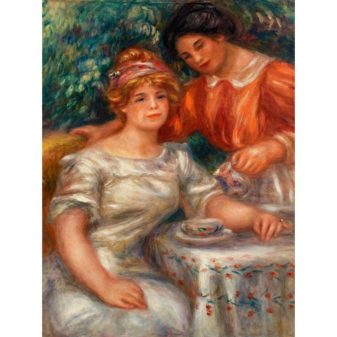 Tea Time 1911 Gold Ornate Wood Framed Art Print with Double Matting by Renoir, Pierre-Auguste