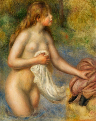 Bather 1895 White Modern Wood Framed Art Print with Double Matting by Renoir, Pierre-Auguste