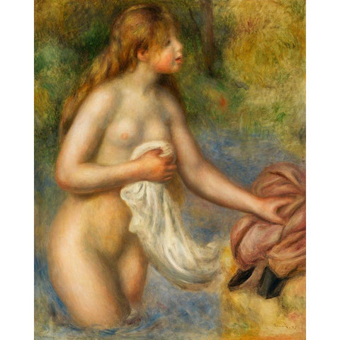 Bather 1895 White Modern Wood Framed Art Print by Renoir, Pierre-Auguste