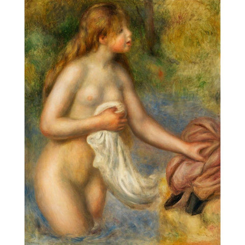 Bather 1895 Black Modern Wood Framed Art Print by Renoir, Pierre-Auguste