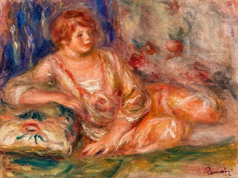 Andree in Pink, Reclining 1918 White Modern Wood Framed Art Print with Double Matting by Renoir, Pierre-Auguste