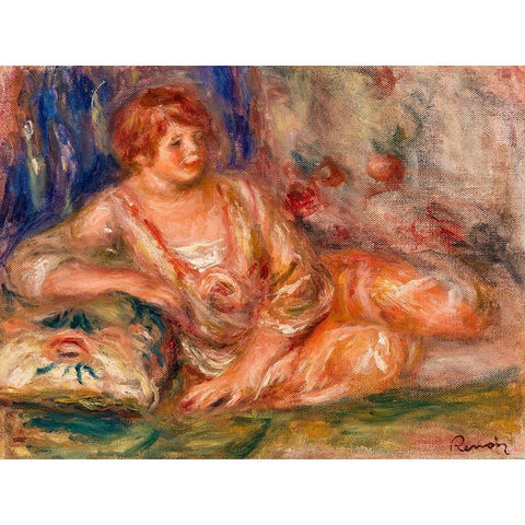 Andree in Pink, Reclining 1918 White Modern Wood Framed Art Print by Renoir, Pierre-Auguste