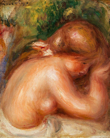 Nude Torso of Young Girl White Modern Wood Framed Art Print with Double Matting by Renoir, Pierre-Auguste