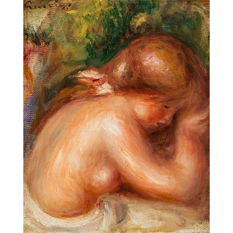 Nude Torso of Young Girl Black Modern Wood Framed Art Print with Double Matting by Renoir, Pierre-Auguste