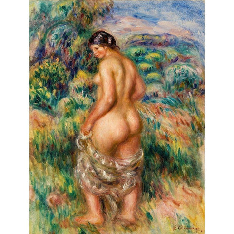 Standing Bather 1910 Gold Ornate Wood Framed Art Print with Double Matting by Renoir, Pierre-Auguste