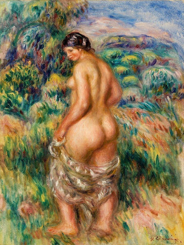 Standing Bather 1910 White Modern Wood Framed Art Print with Double Matting by Renoir, Pierre-Auguste