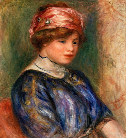 Young Woman in Blue, Bust 1911 Black Ornate Wood Framed Art Print with Double Matting by Renoir, Pierre-Auguste