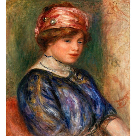 Young Woman in Blue, Bust 1911 Black Modern Wood Framed Art Print by Renoir, Pierre-Auguste