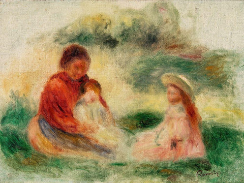 Young Family White Modern Wood Framed Art Print with Double Matting by Renoir, Pierre-Auguste