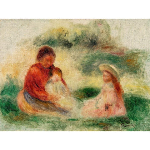 Young Family Black Modern Wood Framed Art Print with Double Matting by Renoir, Pierre-Auguste