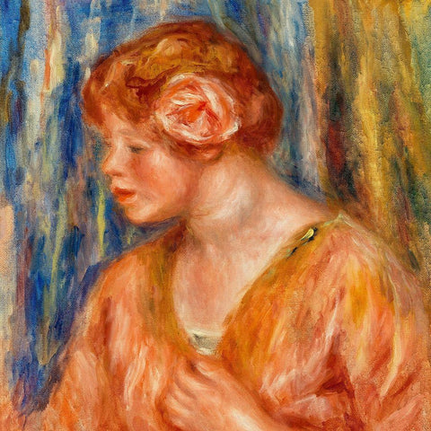 Young Woman with Rose 1917 White Modern Wood Framed Art Print with Double Matting by Renoir, Pierre-Auguste