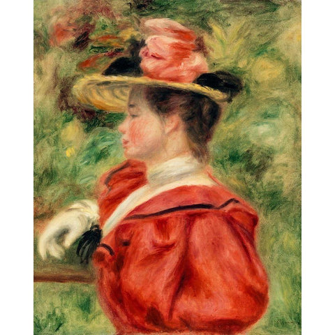 Woman with Glove 1893 White Modern Wood Framed Art Print by Renoir, Pierre-Auguste