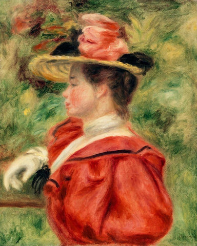 Woman with Glove 1893 White Modern Wood Framed Art Print with Double Matting by Renoir, Pierre-Auguste