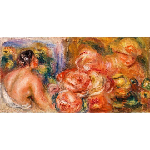 Roses and Small Nude 1916 Gold Ornate Wood Framed Art Print with Double Matting by Renoir, Pierre-Auguste