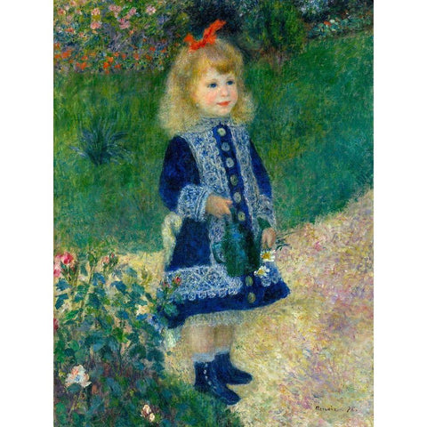 A Girl with a Watering Can Black Modern Wood Framed Art Print with Double Matting by Renoir, Pierre-Auguste