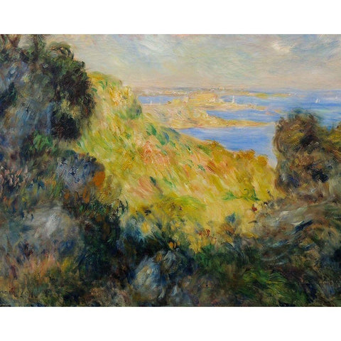 Bay of Salerne Black Modern Wood Framed Art Print with Double Matting by Renoir, Pierre-Auguste