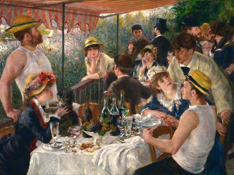 Luncheon of the Boating Party White Modern Wood Framed Art Print with Double Matting by Renoir, Pierre-Auguste