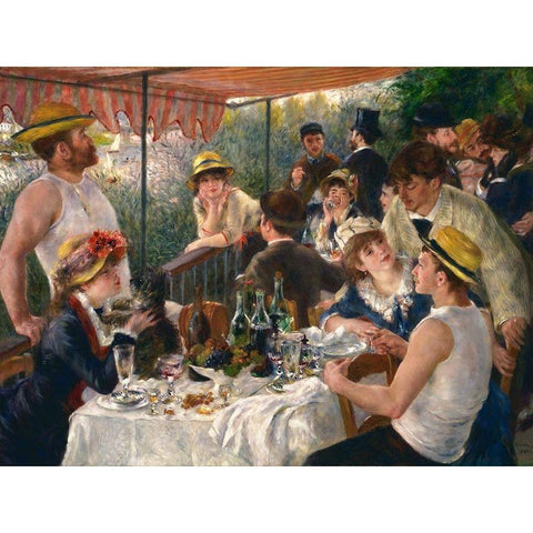 Luncheon of the Boating Party Gold Ornate Wood Framed Art Print with Double Matting by Renoir, Pierre-Auguste