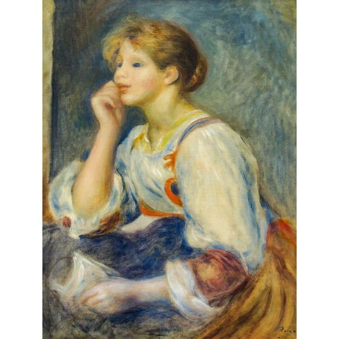 Woman with a letter Gold Ornate Wood Framed Art Print with Double Matting by Renoir, Pierre-Auguste