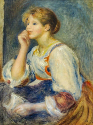 Woman with a letter Black Ornate Wood Framed Art Print with Double Matting by Renoir, Pierre-Auguste