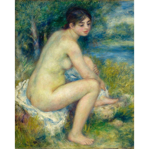 Nude Woman in a landscape 1883 White Modern Wood Framed Art Print by Renoir, Pierre-Auguste